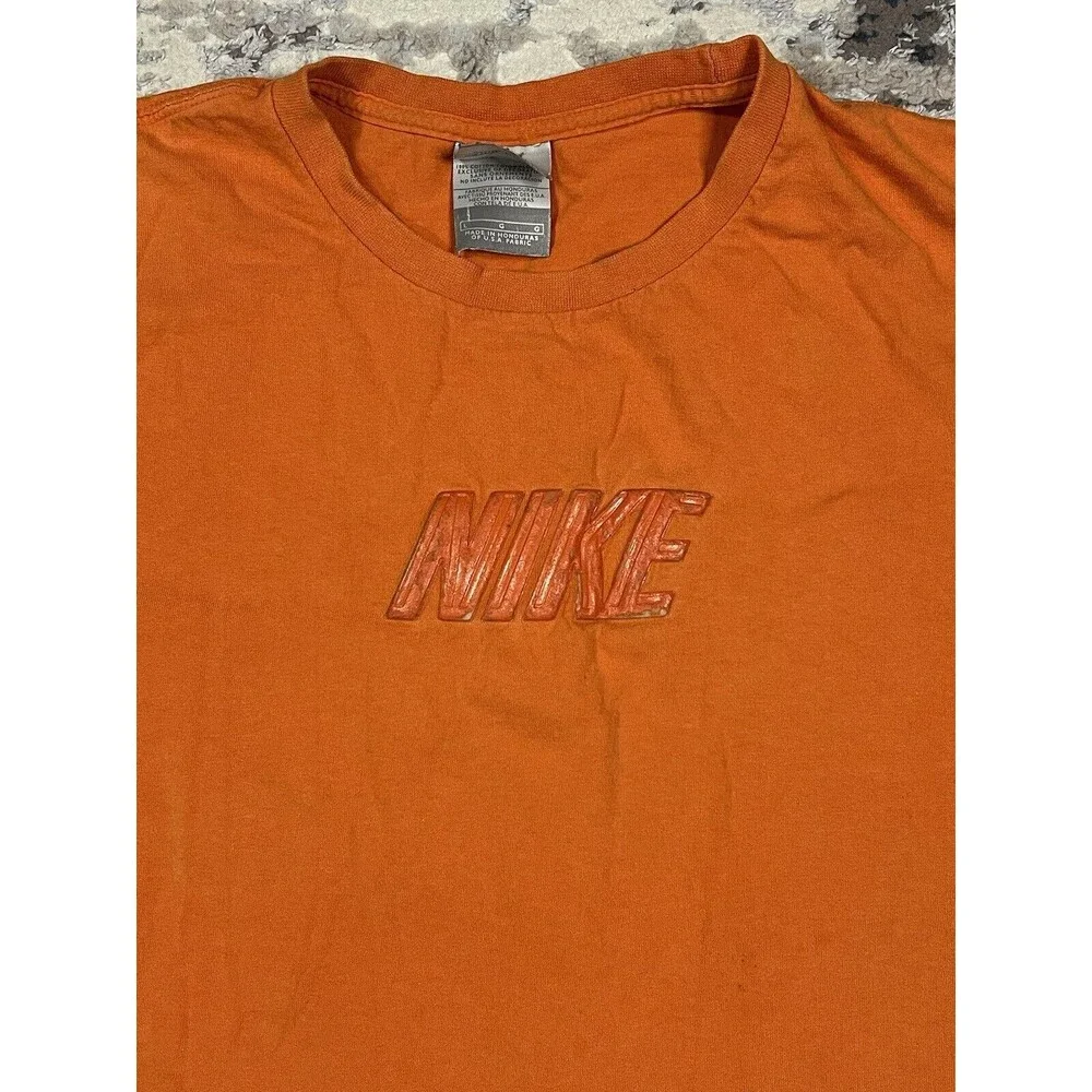 Vintage Y2K Nike Silver Tag Orange Center Nike Spell Out Shirt Size Large